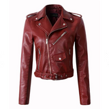 Long Sleeve Girls Faux Leather Jacket with Belt