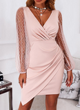 Casual Solid Color Long Sleeve Pink Dress