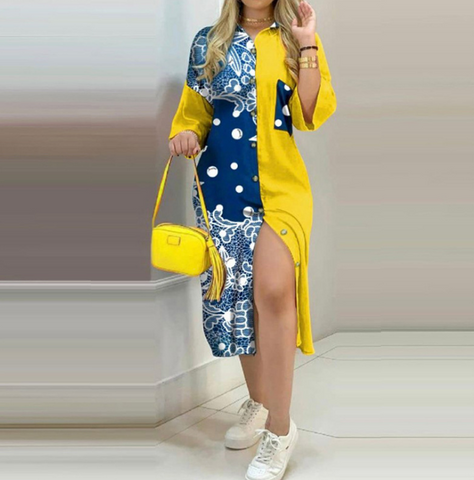 Design Printed Long Sleeve Casual Dress
