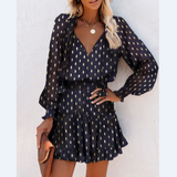 Sexy Long Sleeve V-Neck Ruffle Dress