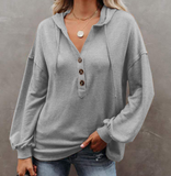 Women'S Casual Loose Solid Color Long Sleeve Hoodie Sweater