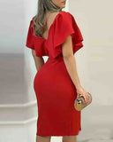 Red Fashion Sexy V-neck Slit Dress