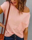 Pink Women's Short Sleeve Off Shoulder Casual T-Shirt