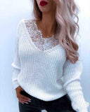 Lace Casual Solid Color Long-Sleeved Sweater