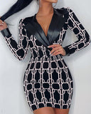 Long Sleeve Casual Printed Lapel Body Dress