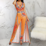 V-Neck Women'S Printed Jumpsuit