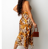 V-Neck Women' Leopard Sling Sleeveless Dress