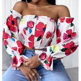 Casual White Floral Long Sleeve Shirt Top