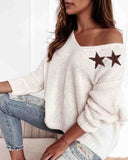 Solid Color Temperament Women'S V-Neck Long Sleeve Sweater