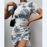 Women's Graphic Print Short Sleeve High Waist Dress