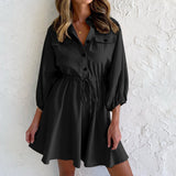 Casual Breasted Pocket Long Sleeve Dress