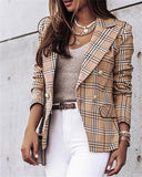 Fashion Long-Sleeved Double-Breasted Plaid Print Coat