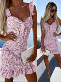 Fashion Sexy V-Neck Sling Print Sleeveless Dress