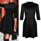 Solid Color Round Neck Slim Long Sleeve Dress