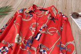 Printed Casual Red Long-Sleeved Shirt Top