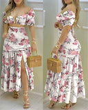 Sexy Chiffon Short Sleeve Floral Two-Piece Set