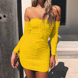Women'S One-Shoulder Long-Sleeved Sexy Dress