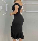 Sexy One-Shoulder V-Neck Ruffled Skinny Dress