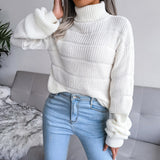 Casual High-Neck Long-Sleeved Knitted Sweater