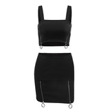 Women'S Black Zipper Sling Two-Piece Dress