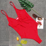 Bikini Solid Color Bow One Piece Swimsuit Lady Sexy Swimsuit Red