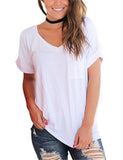 Women'S Pocket V-Neck Short-Sleeved T-Shirt