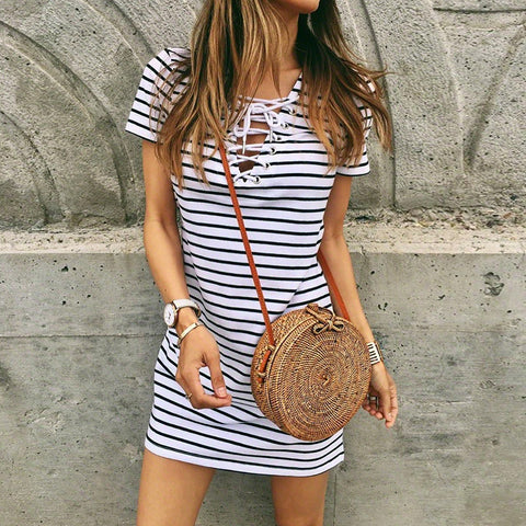 Women's Stripe Short Sleeve Dress