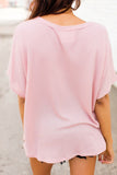 Women's Solid Color Short Sleeve Button T-Shirt
