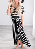 Irregular Short Sleeve Striped Dress
