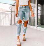 Women'S Fashion High-Rise Ripped Jeans