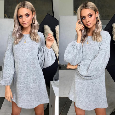 Women's Solid Color Sexy Long Sleeve Dress