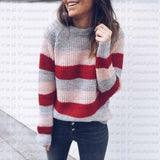 Long Sleeve Round Neck Striped Knit Sweater