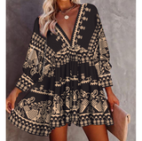 Sweet Printed V-neck Long Sleeve Dress