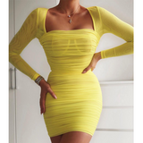 Solid Color Long Sleeve Puff Sleeve Dress