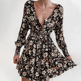 Sexy Floral V-Neck Long-Sleeved Hip Dress