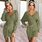 Sexy V-Neck Bag Hip Long-Sleeved Dress