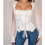 Casual Printed Long-Sleeved Floral Stitching Shirt Top