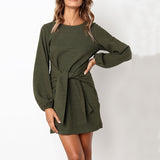 Round Neck Sexy Package Hip Long-Sleeved Dress