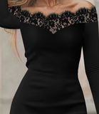 Women's V-neck Lace Splice Off shoulder Split Dress
