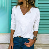 Solid Color Long-Sleeved Slim V-Neck Long-Sleeved T-Shirt