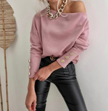 Long-Sleeved Solid Color Off-The-Shoulder Sweater