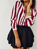 Sexy V-Neck Striped Long-Sleeved Top