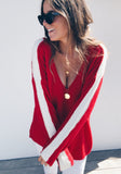 Women'S V-Neck Patchwork Knitted Sweater