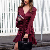 Long Sleeve V-Neck Ruffled Dress