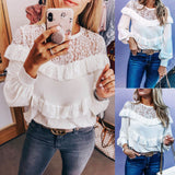 Fashion Sexy Lace Solid Color Long Sleeve Top