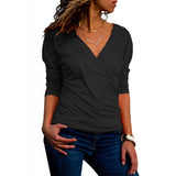 Solid Color V-Neck Long Sleeve Slim T-Shirt