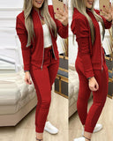 Casual Plaid Stitching Long Sleeve Two-Piece Set
