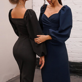 Long-Sleeved Word Shoulder Sexy Backless Slim Dress