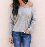 Sexy V-Neck Off-The-Shoulder Long-Sleeved Sweater Top