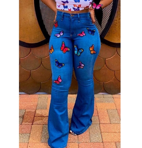Women'S Sexy Slim Embroidered Butterfly Jeans